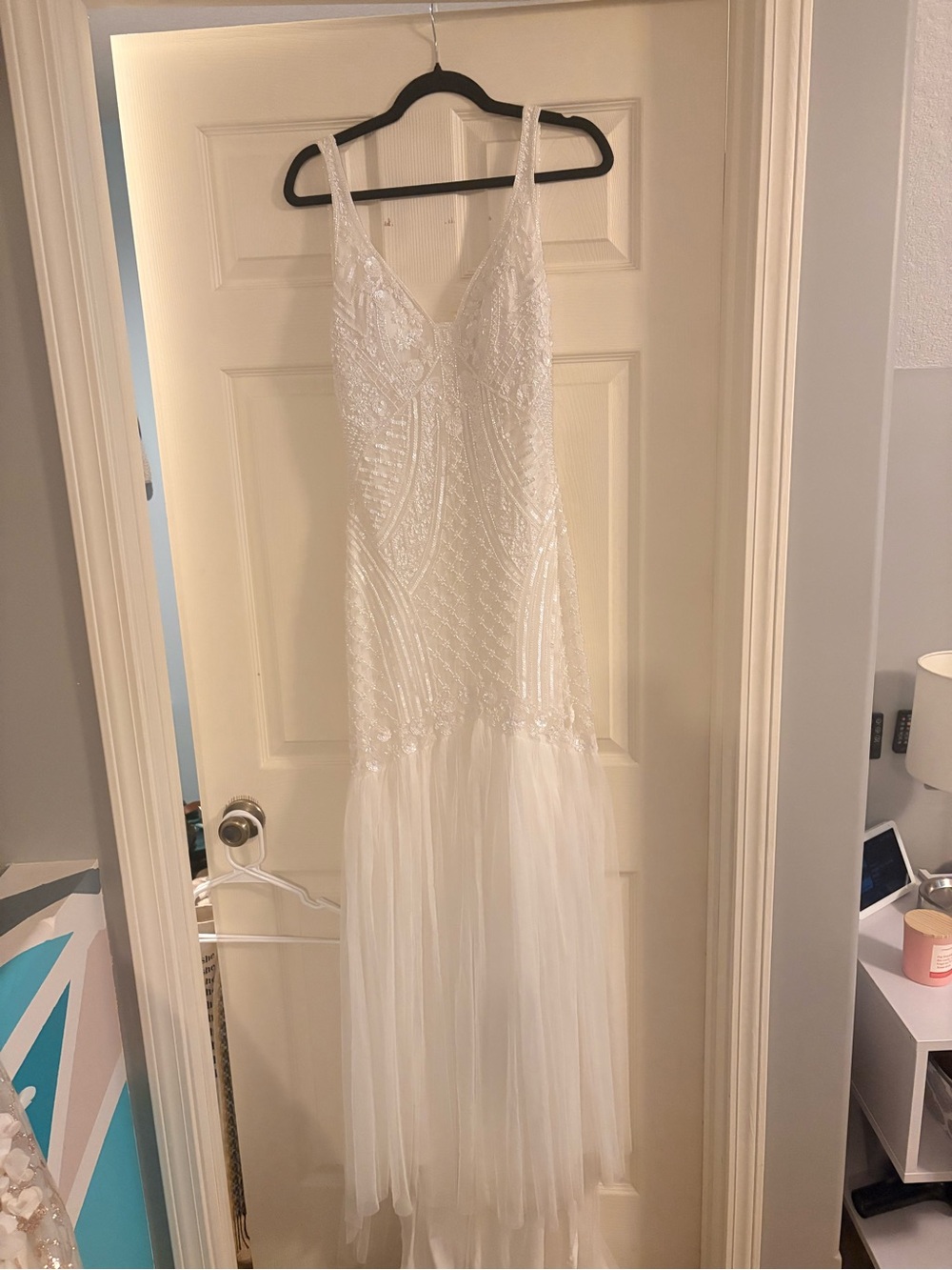 Lulu's White Beaded Tulle Slip Dress